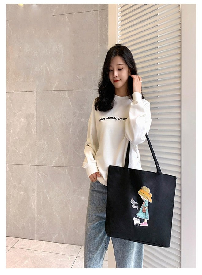 KeepCart Reusable Canvas Tote Bags For Girls Women, Shopping Bag For Grocery, Vegetable Bags For Market, Aesthetic Office Bag For Women, Stylish Bag For Girls College, Black - Image 3
